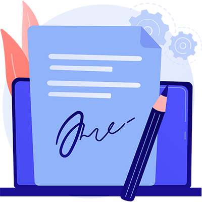 ilustración de un papel con una firma y encima un lápiz